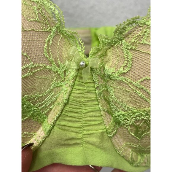 Women’s Victorias Secret Neon Green Lace Overlay Balconette Bra Size 36D #6266 - Picture 7 of 12